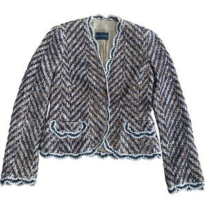 Rena Lange Black and Tan Tweed Scalloped-Edge Blazer